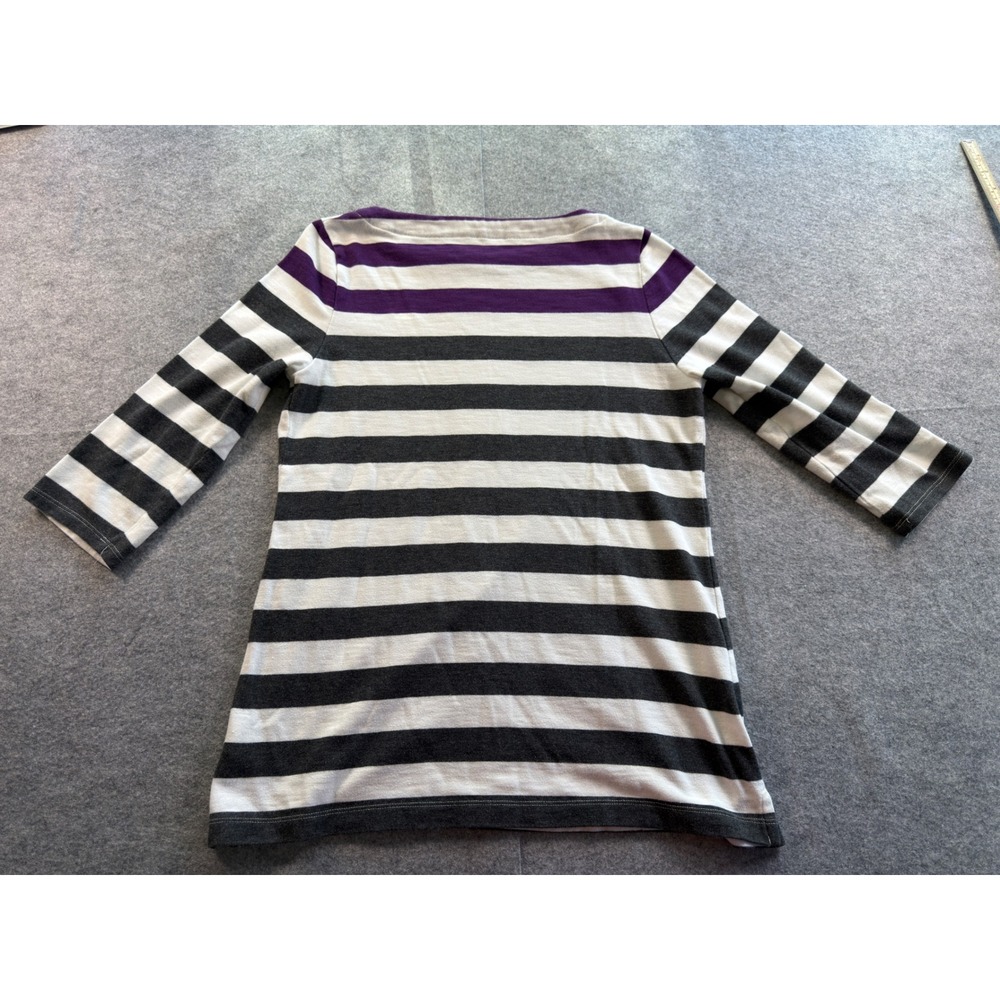 Croft & Barrow Striped Boat Neck Top Womens Small Grey White Purple 3/4 Sleeve‎ - Picture 10 of 11